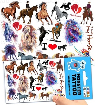 TATUAŻE ZMYWALNE TYMCZASOWE DLA DZIECI DZIECIĘCE KONIE WZORY ORYGINALNE