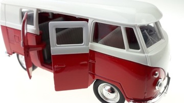 АВТОБУС WELLY 1963 VW VOLKSWAGEN T1 БЕЛЫЙ И КРАСНЫЙ НОВАЯ МЕТАЛЛИЧЕСКАЯ МОДЕЛЬ 1:34