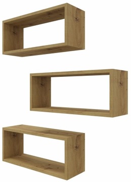 Regał na książki zabawki półka wisząca ścienna zestaw 3 sztuk dąb artisan