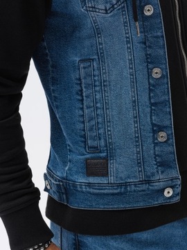 Kurtka męska jeansowa katana z kapturem niebiesko-czarna OM-JADJ-0124 XXL