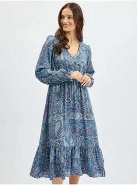 Niebieska damska wzorzysta sukienka midi ORSAY