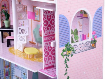 Большой ажурный деревянный дом для кукол + лифт гараж балкон мебель ZA5388