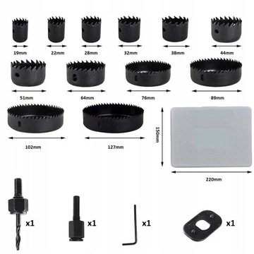НАБОР КОРОНОЧНЫХ ПИЛОВ КОРОНОЧНЫЕ ПИЛА ДЛЯ ДЕРЕВОРЕЗОВ 19-127MM 16EL