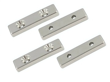 MAGNES NEODYMOWY MOCNY 40x10x5 mm Z OTWOREM 7/3,5 mm POD WKRĘT 4 SZTUKI