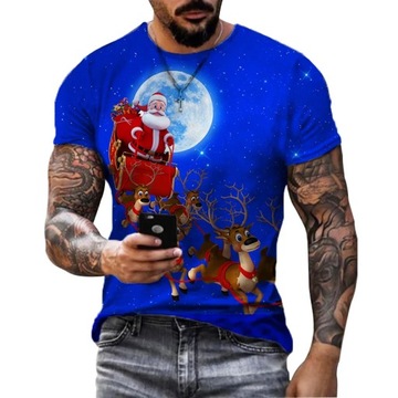 Santa Claus Pattern Men's T-shirt Elk Print Man Sh