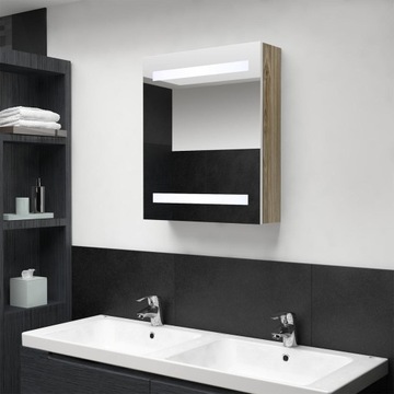 SZAFKA ŁAZIENKOWA Z LUSTREM I LED BIEL I DĄB 50X14X60CM