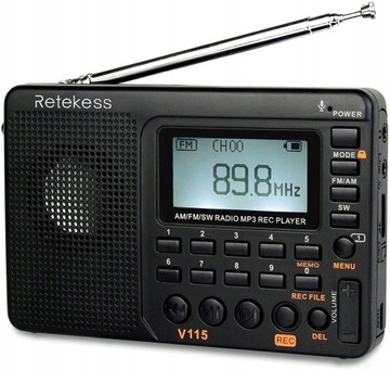 Retekess V115 Przenośne radio FM/AM/SW Czarny