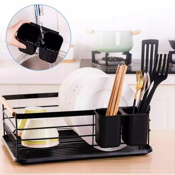 БОЛЬШАЯ СТИЛЬНАЯ ПОДСТАВКА ДЛЯ СУШИЛКИ ПОСУВЫ С МЕТАЛЛИЧЕСКИМ ПОДДОНОМ, ЧЕРНАЯ, XL