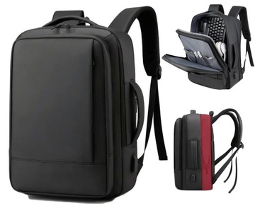 PLECAK MĘSKI NA LAPTOPA TORBA PODRÓŻNY USB PRACA POSZERZANY CZARNY