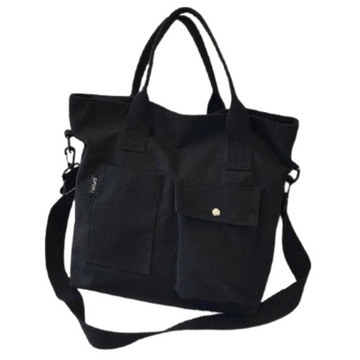 TORBA Z KIESZENIAMI NA RAMIĘ DAMSKA CZARNA LEKKA