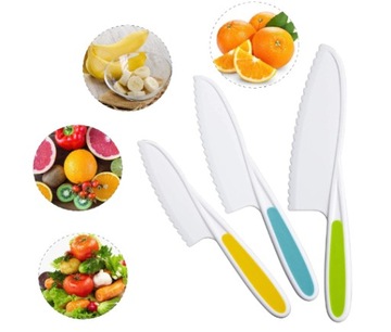 ZESTAW NOŻY PLASTIKOWYCH DLA DZIECI AKCESORIA KUCHENNE 3 SZTUKI KROJENIE