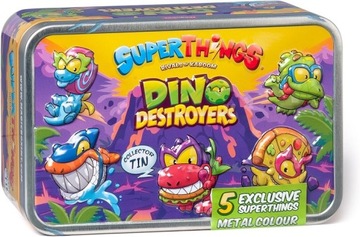 SUPERTHINGS ZINGS - DINO DESTROYERS - METALOWA PUSZKA 5 FIGUREK