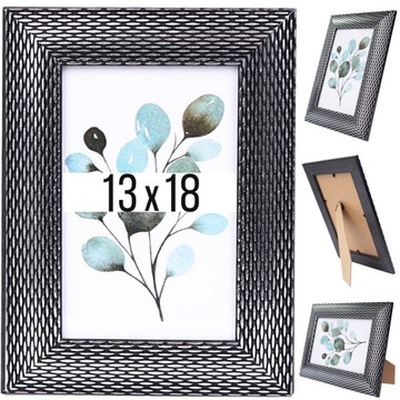 RAMKA NA ZDJECIA 13x18 cm CZARNA SREBRNA FOTO RAMY MDF GLAMOUR PION POZIOM