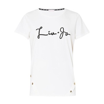 LIU JO - T-shirt z logo i guzikami biały M