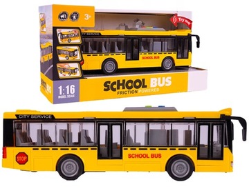 Autobus Szkolny Miejski z Napędem Dźwięk Światła LED Otwierane Drzwi 1:16
