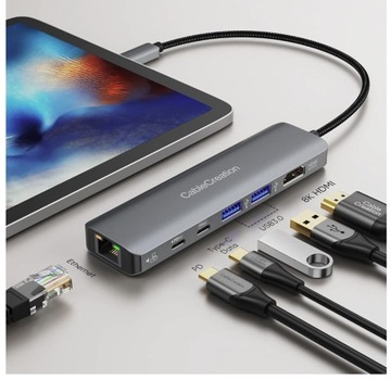 Концентратор Thunderbolt 4 USB C HDMI 8K/4K 60 Гц/LAN/USB 3.0 MacBook M3 M2 M1