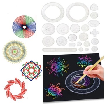 SPIROGRAF ZESTAW DO RYSOWANIA 15x SPIROGRAFÓW OPAKOWANIE PAPIERU A4