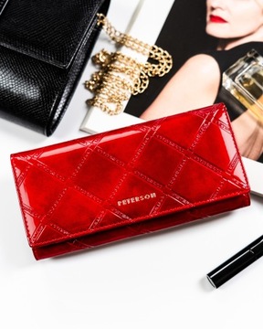 PETERSON portfel damski skórzany modny na zatrzask duża pojemność RFID STOP