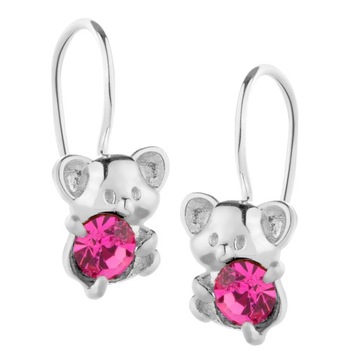 СЕРЕБРЯНЫЕ ДЕТСКИЕ ПОДВЕСНЫЕ СЕРЬГИ МИШКИ ТЕДДИ, СЕРЕБРО