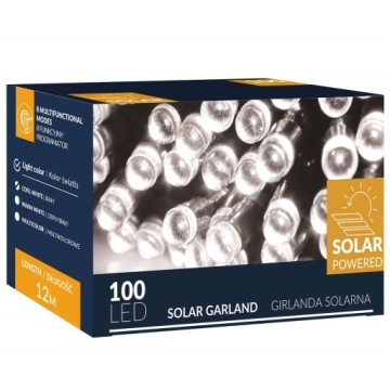 СОЛНЕЧНЫЕ РОЖДЕСТВЕНСКИЕ ОГНИ 100 светодиодов 12м ГИРЛАНД ХОЛОДНЫЙ БЕЛЫЙ 8 ФУНКЦИЙ