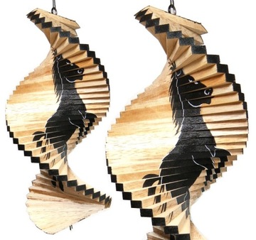 Kręcioł Spiral Wietrzny z Drewna - 30cm Zawieszka wzór Koń