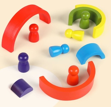 KLOCKI DREWNIANE GRA LOGICZNA ZRĘCZNOŚCIOWA TĘCZA