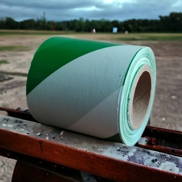 ЛЕНТА ПРЕДУПРЕЖДАЮЩАЯ 70мм/100м бело-зеленая 7см для ограждения котлованов