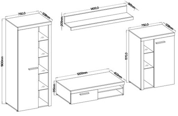 Комплект мебели из современного дуба: стенка + комод