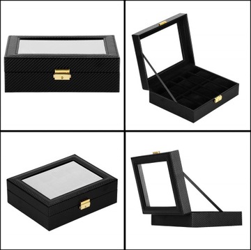 ORGANIZER SZKATUŁKA NA ZEGARKI 10x BIŻUTERIĘ PUDEŁKO ETUI ELEGANCKIE CARBON