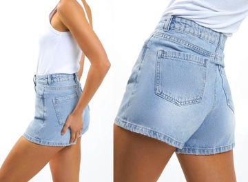 DAMSKIE SPODENKI JEANSOWE MOM FIT JEANS ROZKLOSZOWANE SZORTY KRÓTKIE