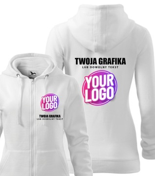 Bluza damska z kapturem z NADRUKIEM logo z dowolną kolorową grafiką 411