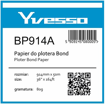 Рулонная бумага для плоттера Yvesso Bond 914х50м 80г
