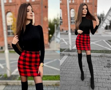 Świąteczna SPÓDNICZKA MINI w KRATKĘ obcisła OŁÓWKOWA na GUMCE ŚWIĘTA M/L