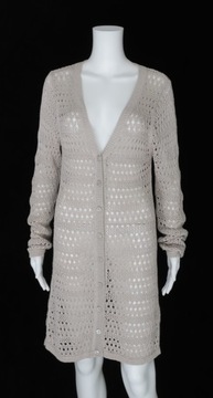 TARA M 38 BEŻOWY NUDE SWETER KARDIGAN AŻUROWY DZIURKOWANY NARZUTKA DŁUGA