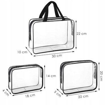 ZESTAW 3 KOSMETYCZEK PRZEZROCZYSTA PODRÓŻNA ORGANIZER w podróż KOSMETYCZKA