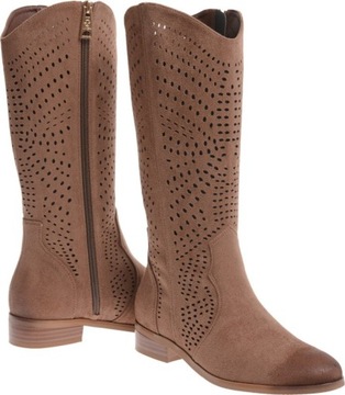 AŻUROWE KOZAKI DAMSKIE WIOSENNE ZAMSZOWE beż 37