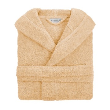 DAMSKI SZLAFROK BAWEŁNIANY Z KAPTUREM BEŻOWY XS