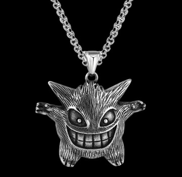 Naszyjnik Srebrny Gengar Pokemon Diabeł Pikachu Anime Gruby Łańcuszek