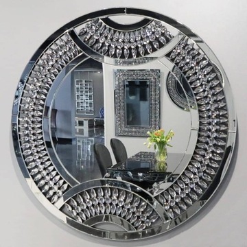 Srebrne lustro glamour ścienne śr.90 cm M-0536