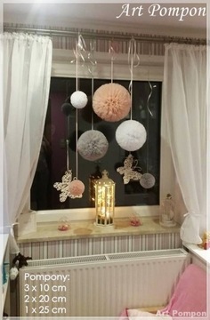 Тюль ПОМПОНЫ, жесткий тюль, КОМПЛЕКТ М (3 шт.)
