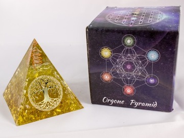 PIRAMIDKA ORGONIT ORGONE AGAT ŻÓŁTY CYTRYN KRYSZTAŁ 6 cm DOBRE SAMOPOCZUCIE