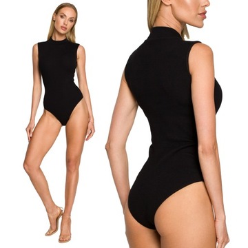 BODY DAMSKIE WYSZCZUPLAJĄCE MODELUJĄCE BEZ RĘKAWÓW DZIANINA CZARNE 40 L