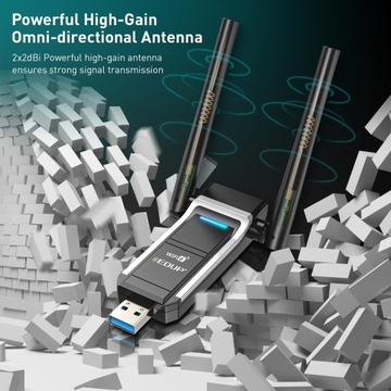 USB-адаптер Wi-Fi 6 5 ГГц 1201 Мбит/с 574 Мбит/с