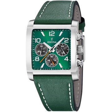 Kwadratowy Zegarek Festina 20653/2 Timeless Chronograph z zielonym pa