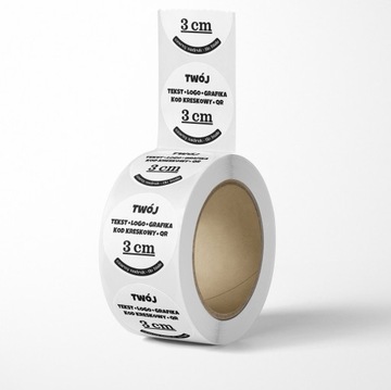 Naklejki TWÓJ TEKST LOGO etykiety - x500 sztuk - Fi30 mm - 3 cm - 30 mm