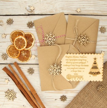 Kartka świąteczna drewniana firmowa LOGO IMIE eko