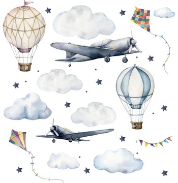SAMOLOTY, BALONY, LATAWCE NAKLEJKA 160x160cm