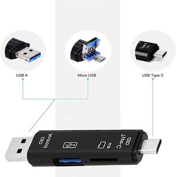 HUB Устройство чтения карт памяти MicroSD 3-в-1 MicroUSB USB2.0 USB-C