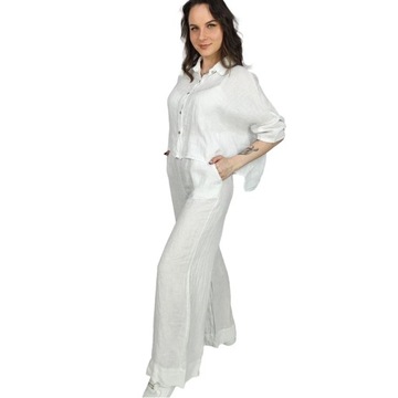 Lniany komplet oversize spodnie i krótka koszula Elegancki LAILA