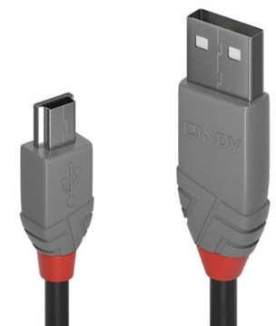 Lindy 36724 USB 2.0 A — линейный кабель Mini-B Anthra — 3 м